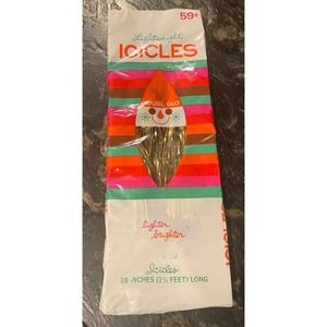 Vintage UNOPENED package of Doubl Glo Christmas tree tinsel icicles 18" gold